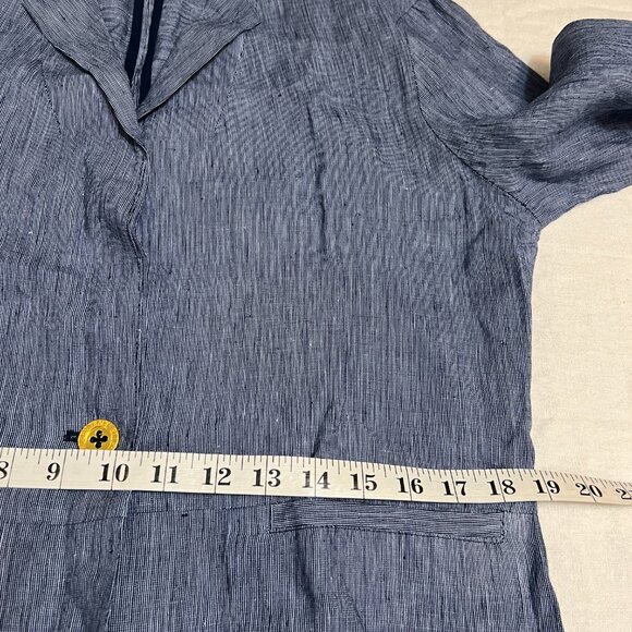 Ellen Tracy Women’s Linen Blazer Jacket Blue Pinstripe One Button Lightweight - Picture 8 of 12